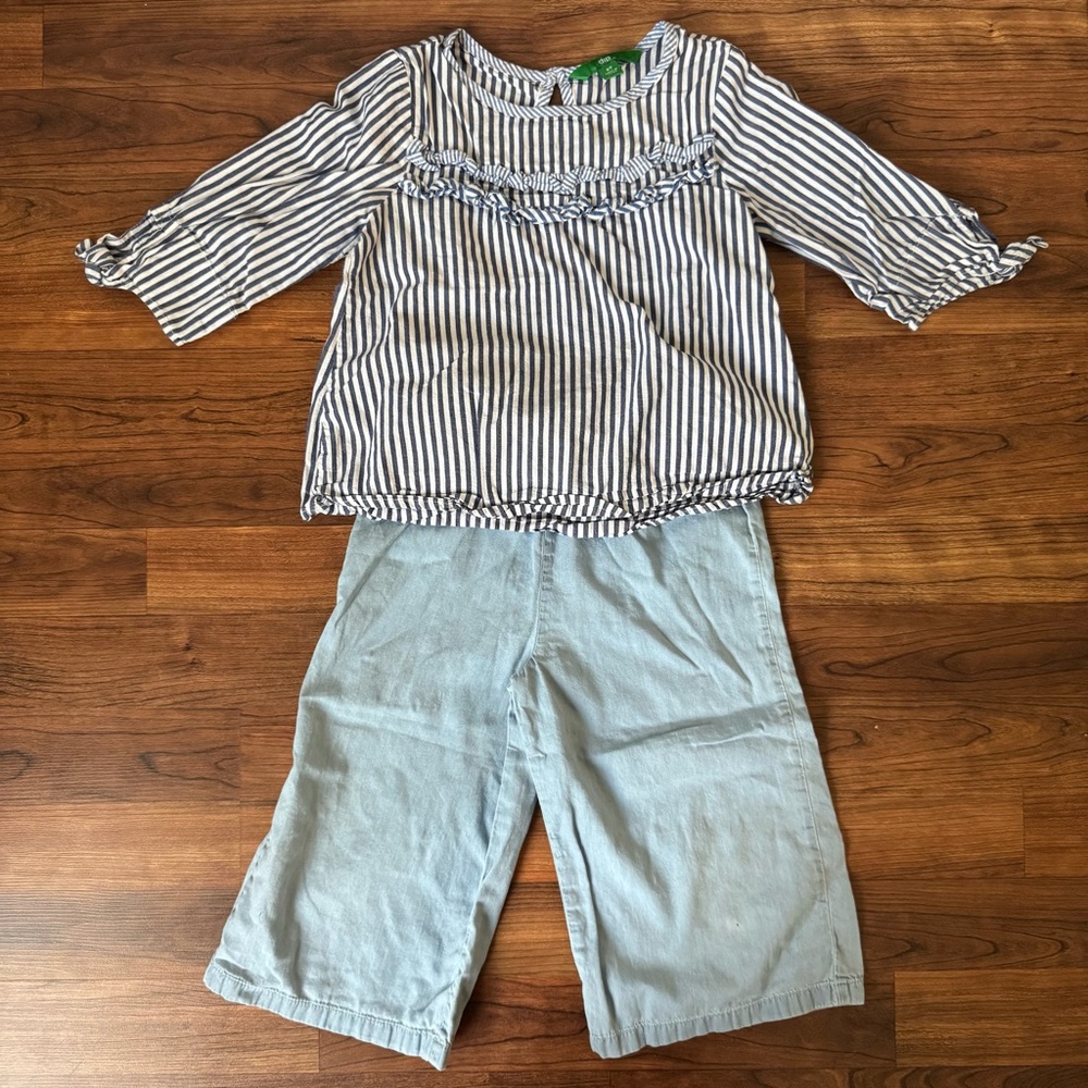 Dip | Striped Ruffle Top and Light Blue Pant Set